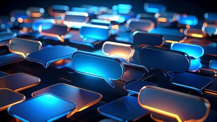 Digital Dialogue: Abstract Communication Bubbles with Blue and Gold Accents - Powered by Adobe