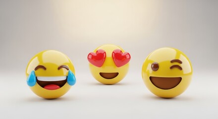 Three yellow emojis expressing different emotions