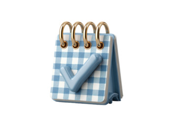 PNG Blue checkered notepad with gold rings and 3d checkmark on black background