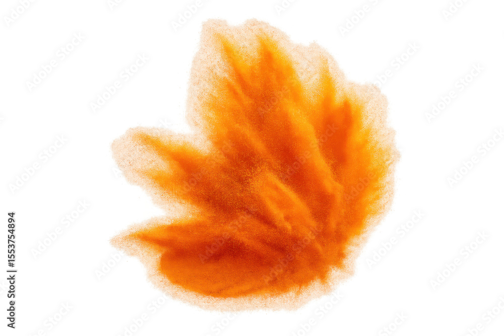 Poster orange powder exploding and creating a leaf shape on a transparent background, perfect for autumn-th
