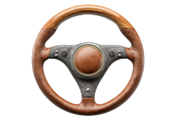 PNG Vintage car steering wheel with wood and leather detail