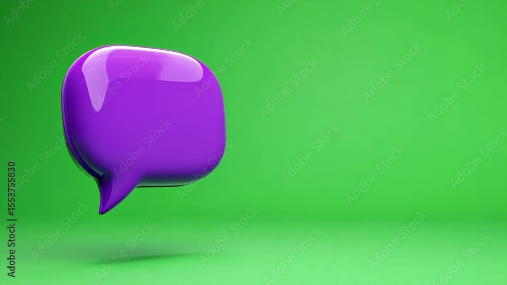 Poster a purple notification icon that resembles a speech bubble displayed on an eyecatching green field.