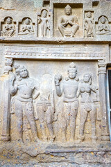 Ancient Stone Carvings at Elephanta Caves, Mumbai