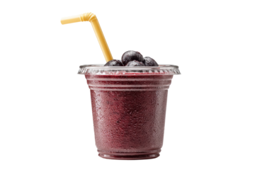 PNG Refreshing blueberry smoothie with straw and fresh berries in clear cup