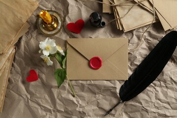 Flat lay composition with love letters on table
