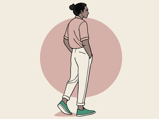 Profile View of Young Indian Man Wearing Light Pink Shirt Standing Against Gradient Background