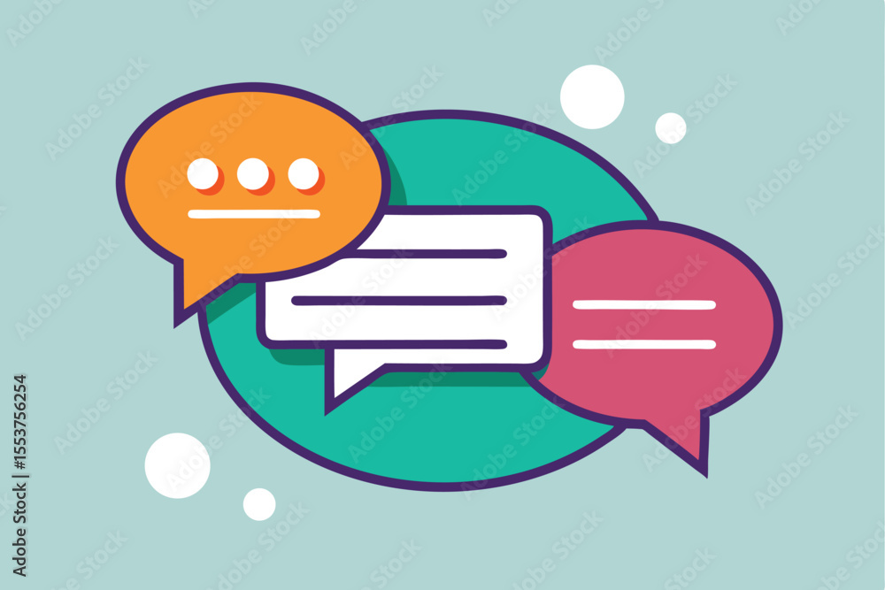 Poster vector icon design showcasing chat message bubbles in various colors over a circular background for 
