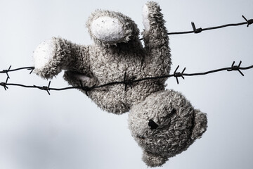 Conceptual image: russia's war against Ukraine, ruined children's lives and dreams as a result of...