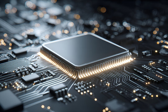 Cpu processing data on motherboard, futuristic technology - Powered by Adobe