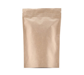 Zipper stand-up pouch isolated on white. Mockup for design