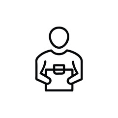 Line art person holding a box shape on background simple outline human figure