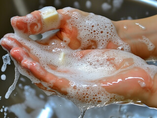 Fototapeta premium Soapy Hands Washing with Bar Soap