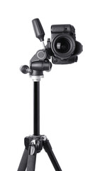 Modern professional video camera isolated on white