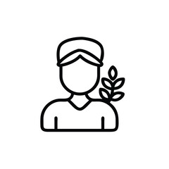 Outline of a person wearing a cap with a sprig of leaves on a background human silhouette
