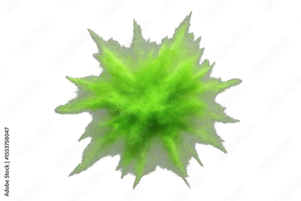 Poster bright green powder creating a vibrant explosion effect on a transparent background, ideal for graph