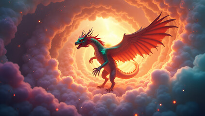 Ethereal Majesty: Dragon-Phoenix in the Vortex of Magic