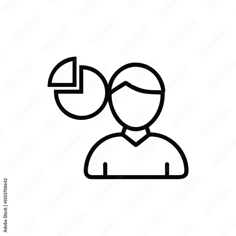 Poster outline person icon with pie chart symbol representing business professional data