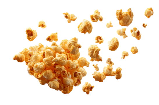 Delicious caramel popcorn floats happily on transparency background
