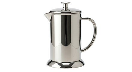 A stainless steel french press coffee maker, perfect for brewing coffee at home.