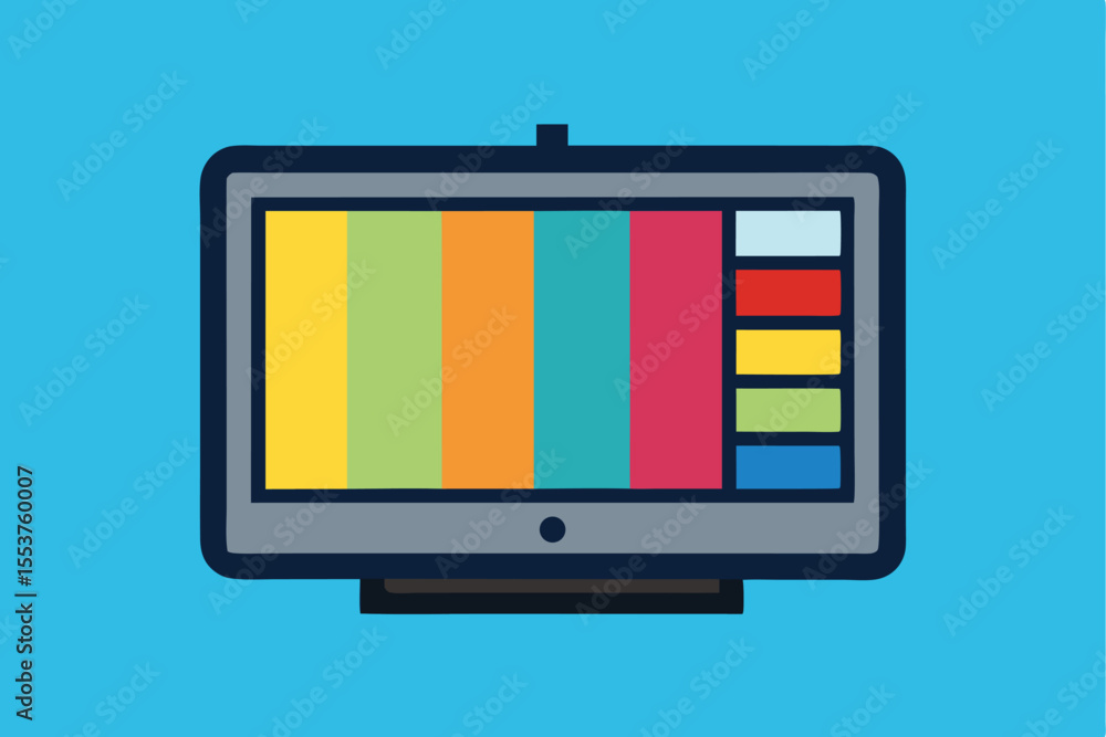Poster flat rectangular tv screen design with colorful backgrounds and interface buttons arranged for enter
