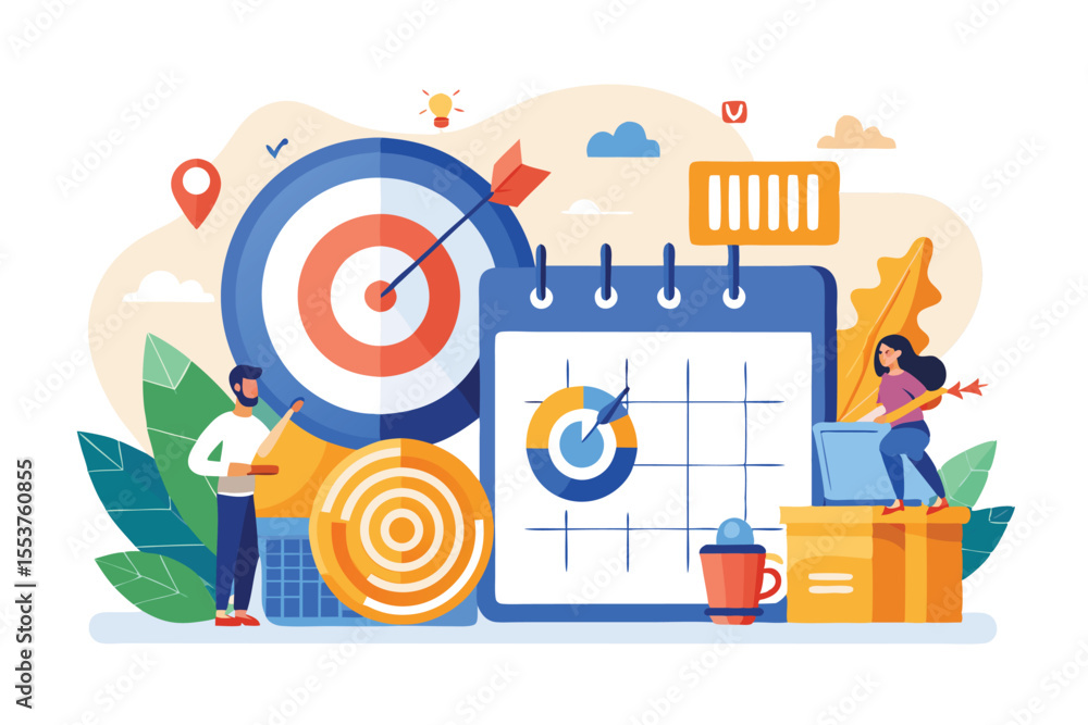 Poster effective business target planning concepts illustrated with a calendar and goal-setting elements in