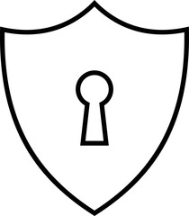 Security and privacy shield outline icon. Cybersecurity shield icon representing data protection and security isolated on transparent background. Digital security icon. Vector illustration.
