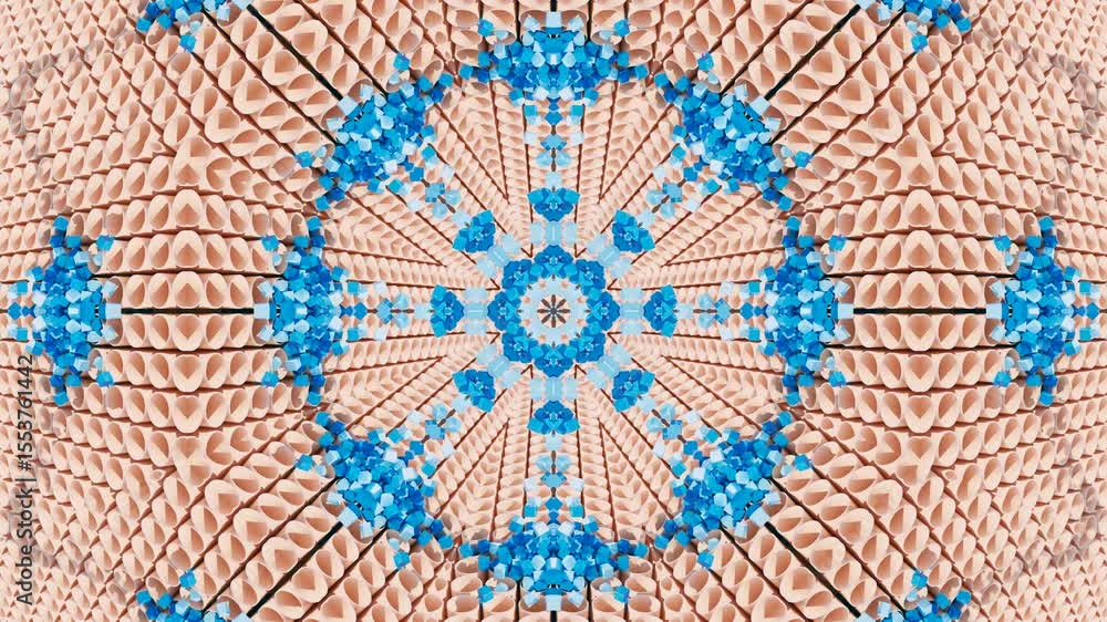 Poster detailed 3d kaleidoscopic mandala loop with geometric mosaic backgrounds designed for creative proje