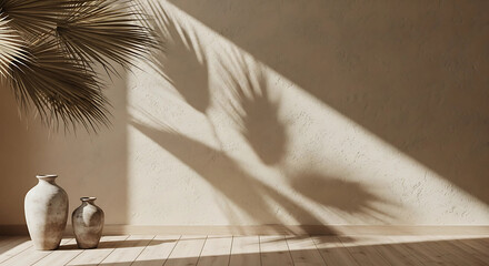 Vases casting shadows on a textured wall in a modern interior