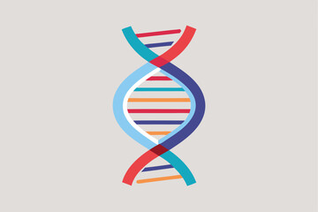Minimalist design of a colorful DNA helix representing genetic structure and biological diversity in a clean geometric style