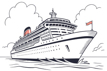 Large Cruise Ship on Ocean Illustration