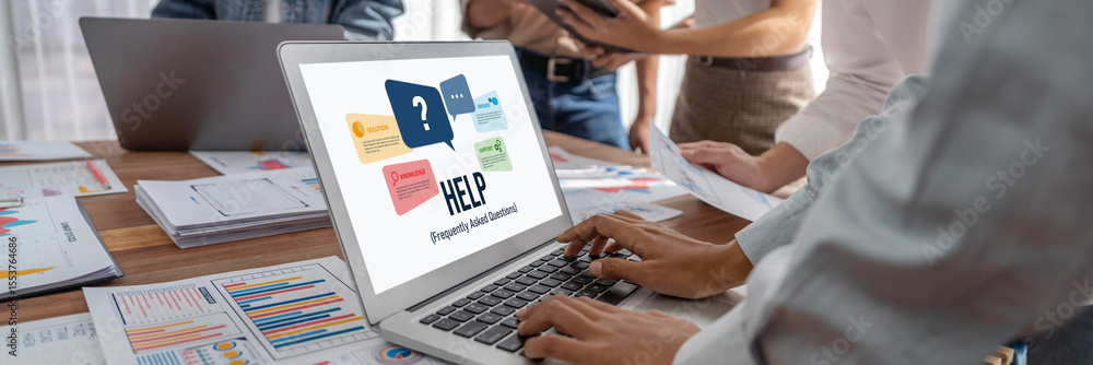 Poster Help screen on the website provide answer to FAQ frequently asked question brisk with knowledge information and solution by customer support