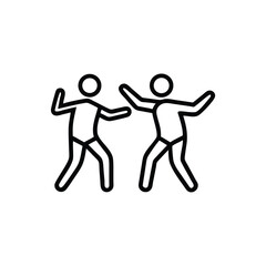 Two line art figures with arms raised and legs bent on a background vector