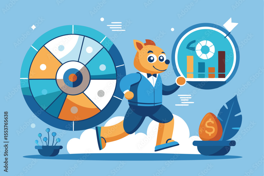 Poster robot ai trader actively engaging in business strategy while operating on a business wheel for impro