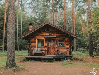 Rustic Log Cabin Retreat in Pine Forest