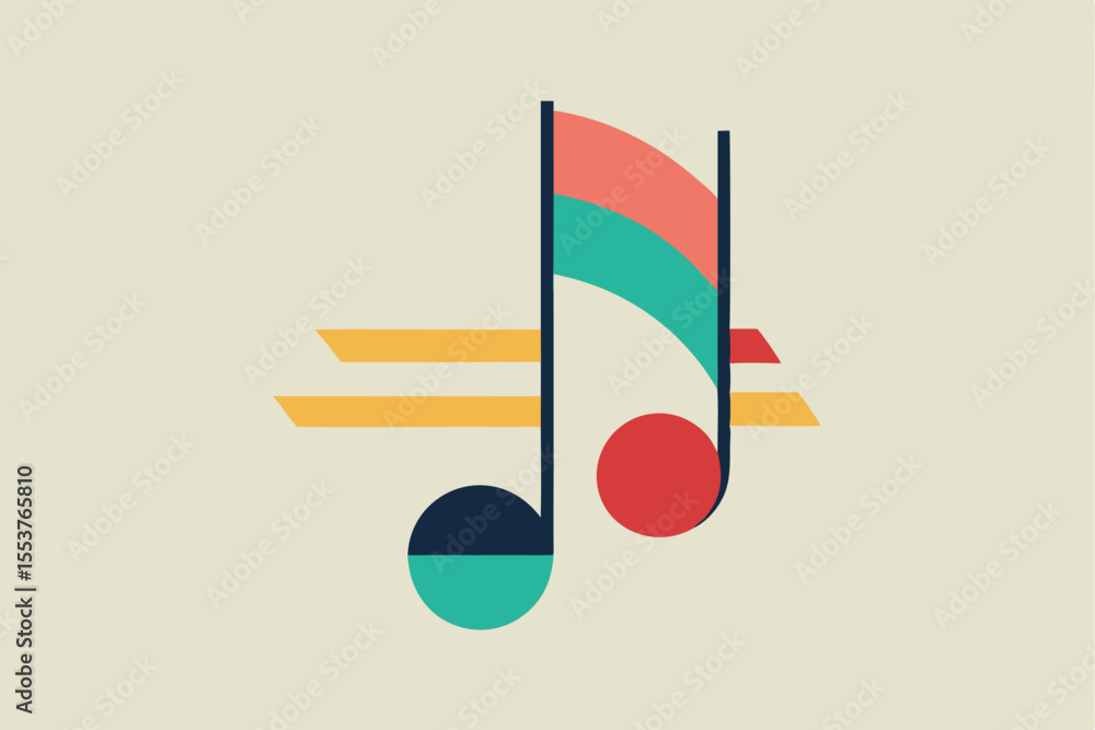 Poster abstract representation of minimalist music notes with geometric curves and vibrant colors in a mode