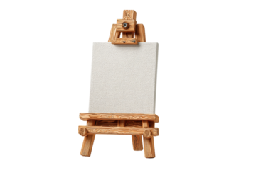 PNG Small wooden easel with blank canvas for painting or decor