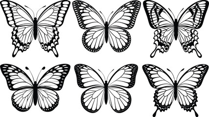 Butterfly silhouette collection, Outline simple minimal butterfly line tattoo icon logotype, Vector illustration