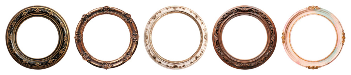 Obraz premium PNG Vintage ornate circular frames, element set on transparent background