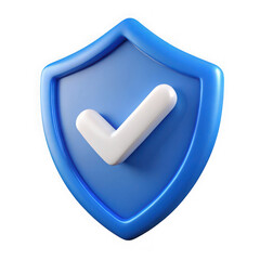 3d blue shield checkmark icon isolated on transparent background