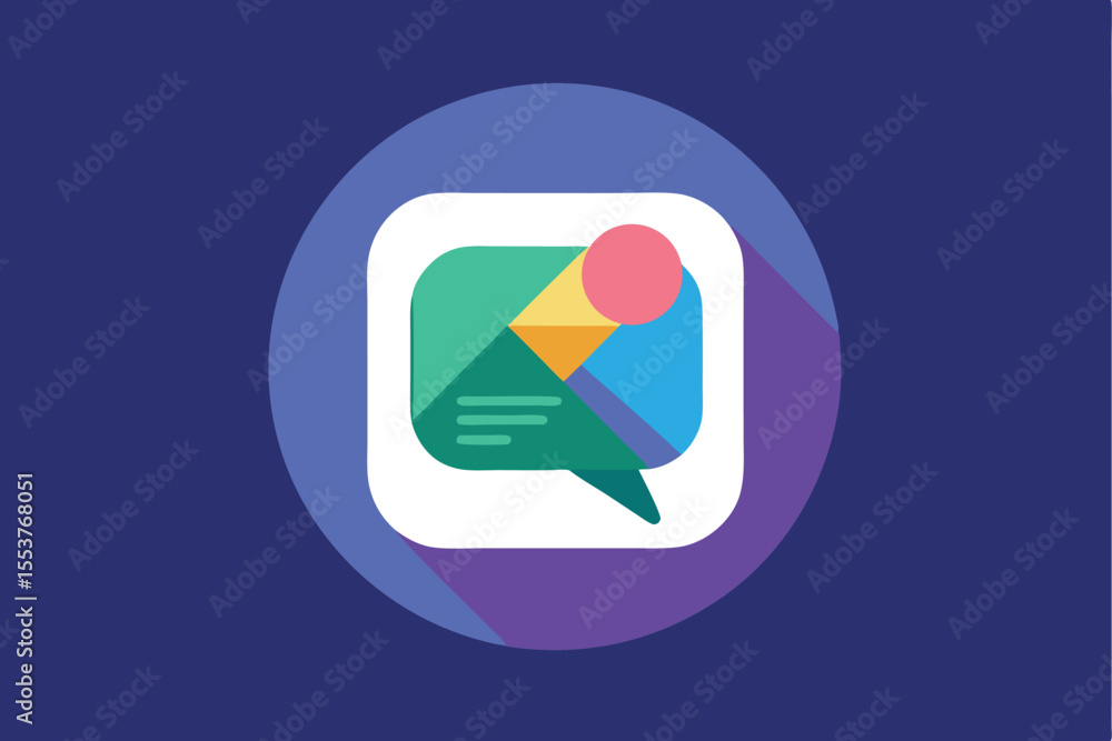 Poster vector messaging app icon featuring geometric chat elements with vibrant colors on a modern backgrou