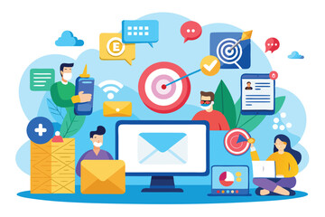 Fototapeta premium Effective strategies for reaching target audiences through email marketing with engaging visuals and tools