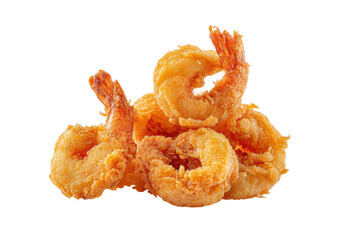 PNG Crispy golden fried shrimp on black background