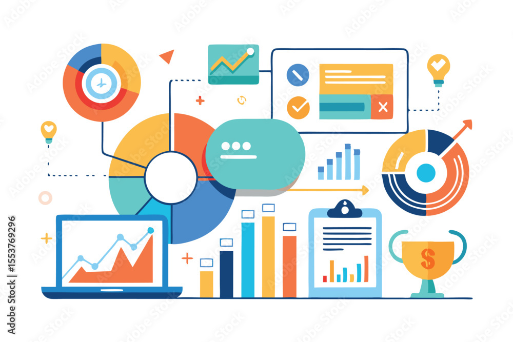 Poster analytics and marketing metrics for financial data analysis showcasing various graphical representat