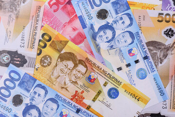 Philippines money, peso, paper banknotes, cash. Philippines money for business