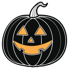 Fun black jack-o'-lantern with toothy grin and expressive features for seasonal graphics and invites.