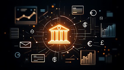Abstract Futuristic Digital Circuit Board with Red Data Flow and Geometric Patterns