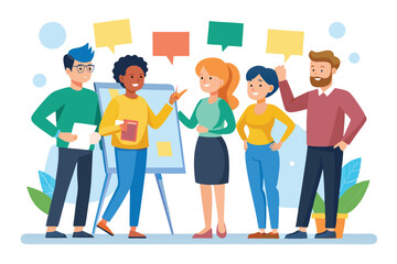 Obraz premium Engaging business workshop featuring diverse participants brainstorming ideas in a collaborative environment during a sunny afternoon