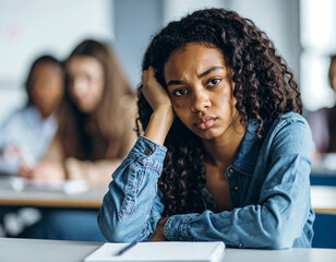 Confused Male Student Leaning Over Notebook in Class