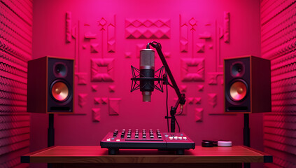 High-End Microphone in a Pink-Hued Studio