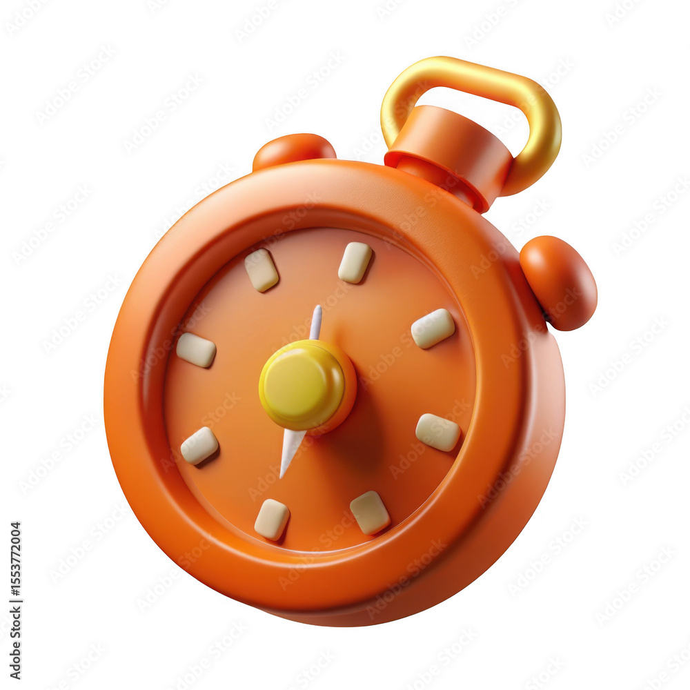 Poster 3d rendered orange alarm clock with golden handle isolated on transparent background
